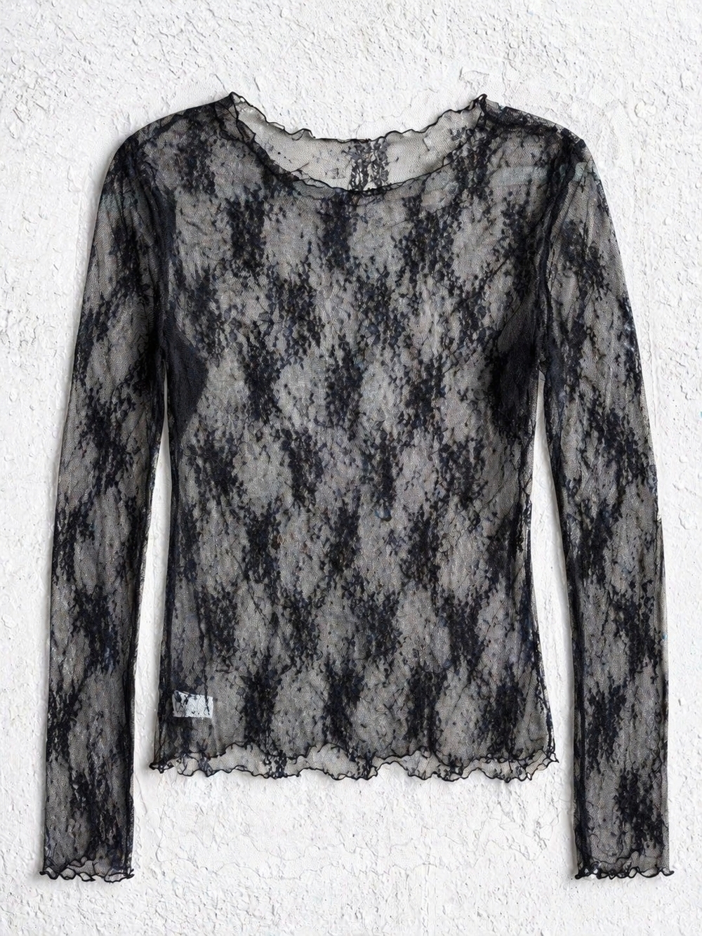 Black Sheer Lace Long Sleeve Top Whimsigoth Goth Romantic Mesh Blouse Trending